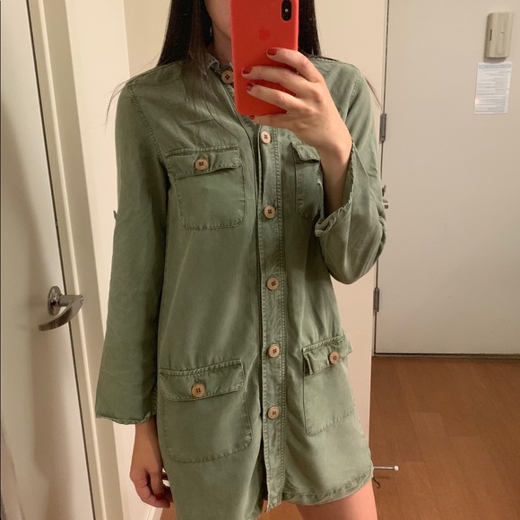 Mango Army Green Button Down Shirt Dress - Picture 7 of 8